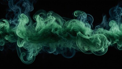 green smoke drift and swirl against a velvety black background, composing a captivating abstract wallpaper - Powered by Adobe