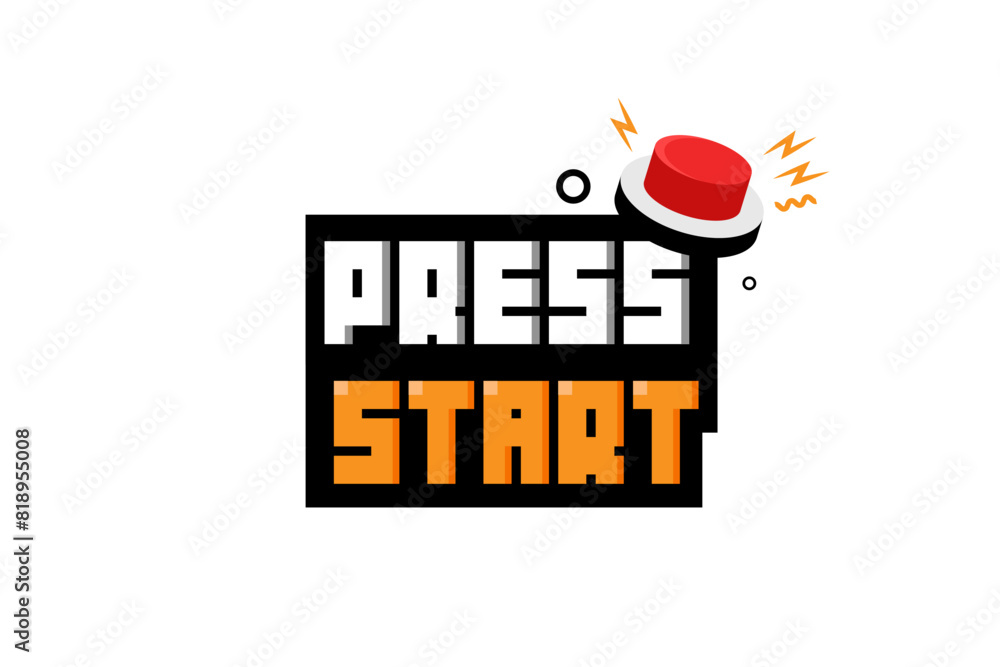 Poster press start text message screen and red button.
