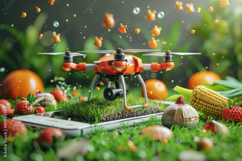 Poster agricultural productivity in precision farming, utilizing advanced drone technology and smart farmin