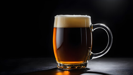 a mug of beer with the light coming through it.