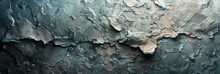Detailed view of a weathered wall with paint peeling off in layers