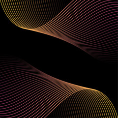 Abstract background with waves. Vector banner with lines. Background for music album, poster, card, advertisement. Geometric element for design isolated on black. Pink and yellow gradient. Night, dark