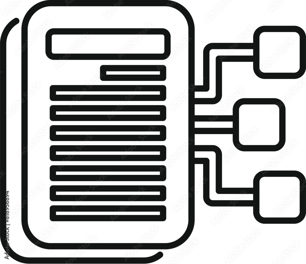 Poster outline vector icon of a document with branching text fields, symbolizing organized information flow