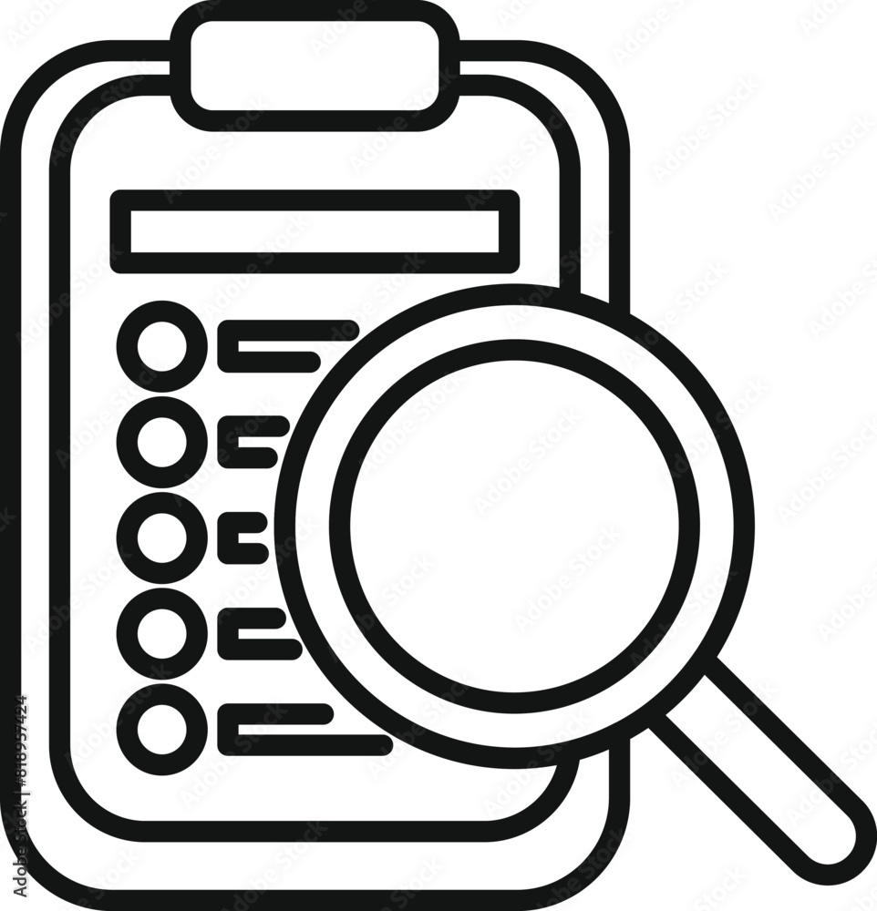 Aufkleber line art vector of a clipboard with a checklist and magnifying lens, symbolizing scrutiny or search