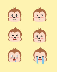 Set of cute monkey with various Expression emoticon vector set 