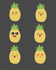 Set of cute Pineapple with various emotion Expression 