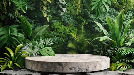 Podium background product green nature 3D forest stand white plant