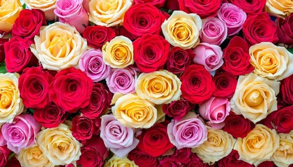 Naklejka premium close up red yellow pink roses background, colorful roses