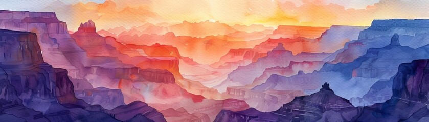 A watercolor painting of the Grand Canyon at sunset