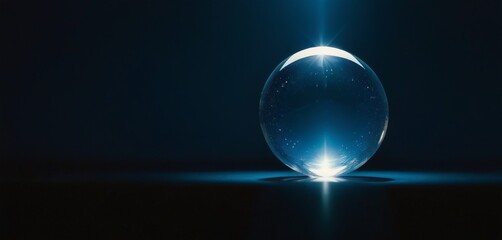 A clear crystal sphere bathed in a cool blue light creates a serene ambiance on a dark backdrop.