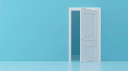 White doors opened on blue background