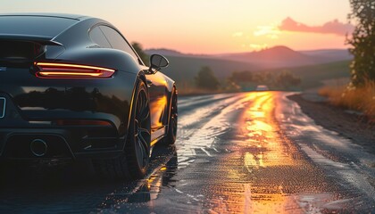 Car driving on the road at sunset wallpaper