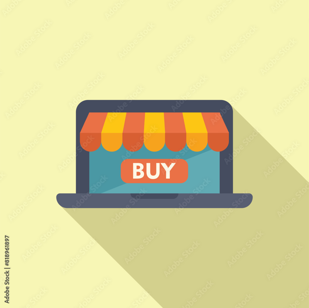 Poster colorful vector illustration of a laptop displaying a storefront with a buy button