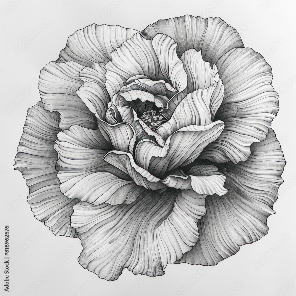 Wall mural Drawing of a rose with thin lines. Illustration with isolated background - Wall murals