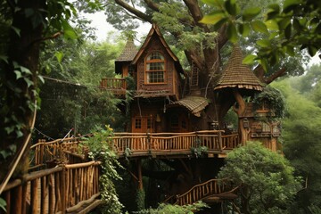 A treehouse amongst an enchanted forest for a whimsical lifestyle, Ai generated
