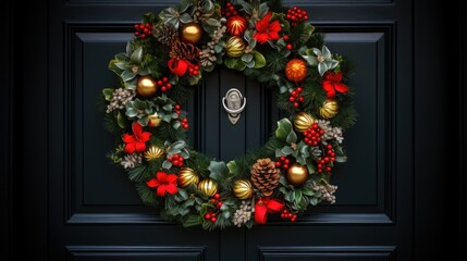 Christmas wreath adorning black door