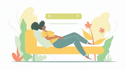 Obraz premium Character lounging on an oversized search button