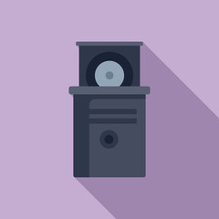Minimalist, flat design vector graphic of a modern speaker casting a soft shadow