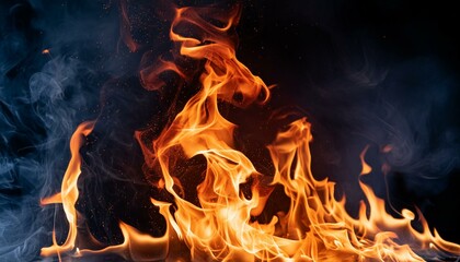 red fire particles lights on black background, fire in motion blur.,Flame, fire with smoke on dark background