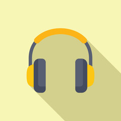 Modern minimalist icon depicting a pair of yellow and black headphones in flat design style