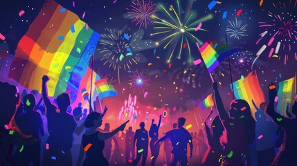 Illustration of Pride Celebration at Night
