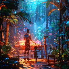a man and a woman in a jungle setting