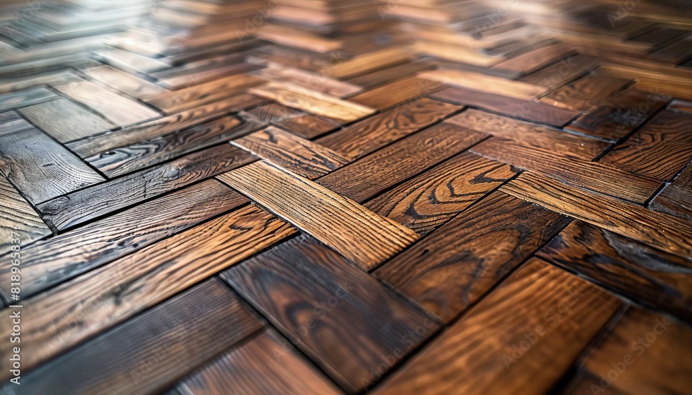 Poster elegant parquet floor pattern: close-up of the intricate pattern of the parquet flooring in a spacio