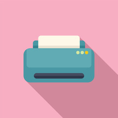 Minimalist, modern flat design vector graphic of a cyan printer on a pink background