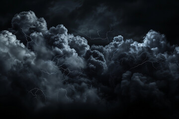 lightning and smoke in black storm clouds sky