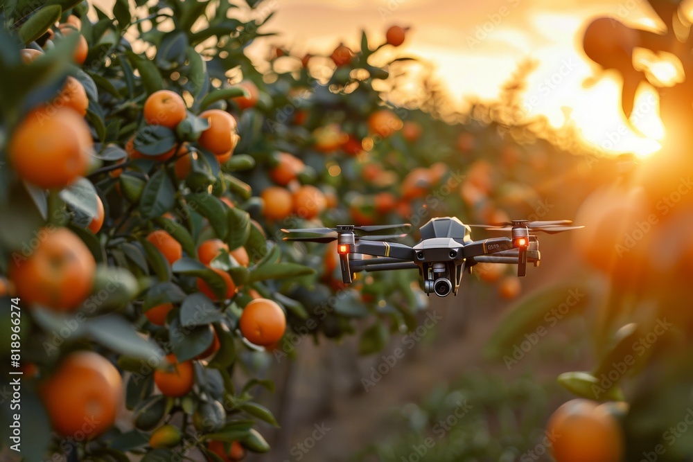 Poster smart farming techniques for crop production efficiency, illustrated in drone operations for advance