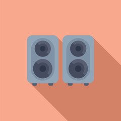 Vector illustration of flat design stereo speakers with a minimalist, modern pink backdrop