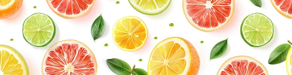 Summer Citrus Fruit Pattern Background In Bright Colors. With Copy Space, Abstract Background