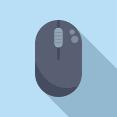 Flat design illustration of a sleek wireless mouse with shadow, perfect for officerelated graphics