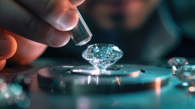 Professional Jeweler Examining Gemstone's Purity with Loupe in Well-Lit Workshop Close-Up