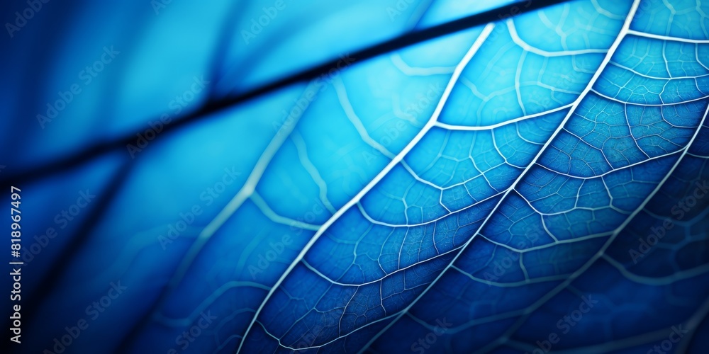 Aufkleber leaf of a tree close-up. blue toned background or wallpaper. mosaic pattern from a net of veins and 