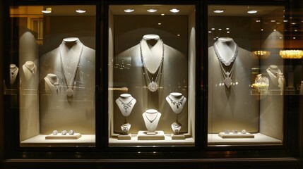 Illuminated Luxury: Elegant High-End Jewelry Store Display with Spotlights