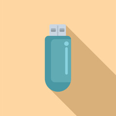 Modern flat design illustration of a blue usb flash drive with shadow on a beige background