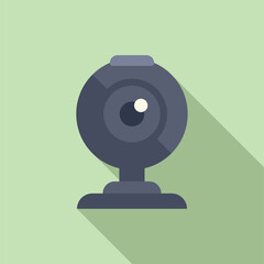 Flat design illustration of a sleek, modern web camera on a soft green background