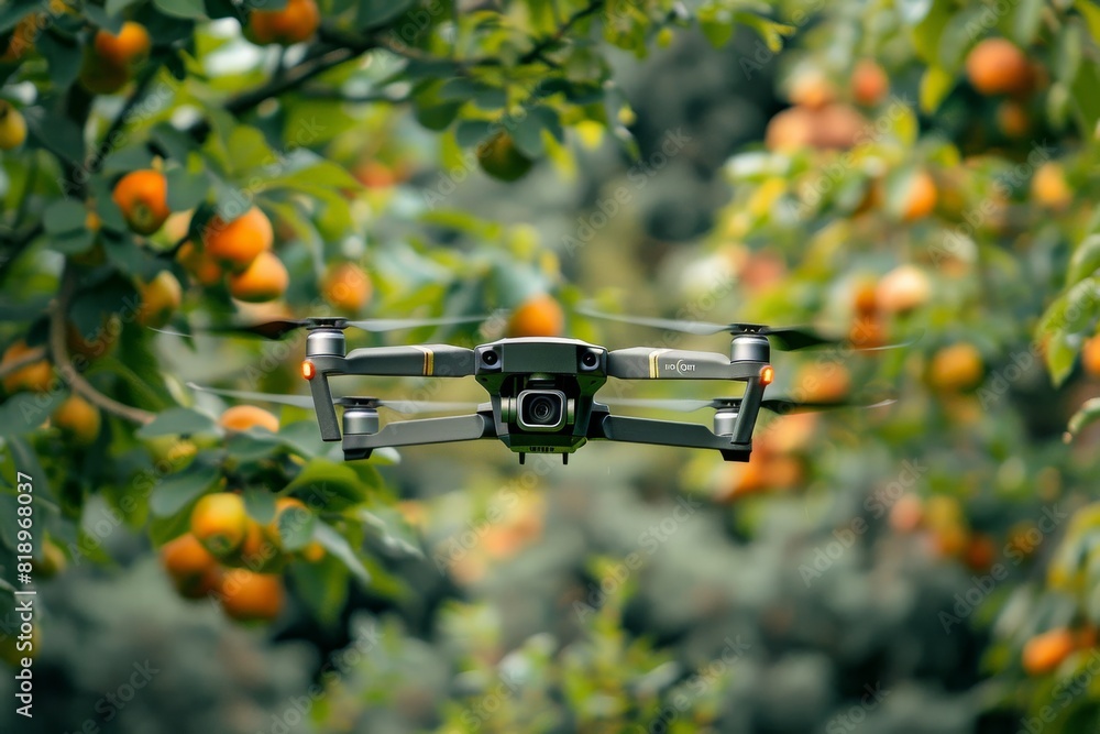 Poster advanced agritech techniques in smart farming, illustrated in drone operations for crop production e