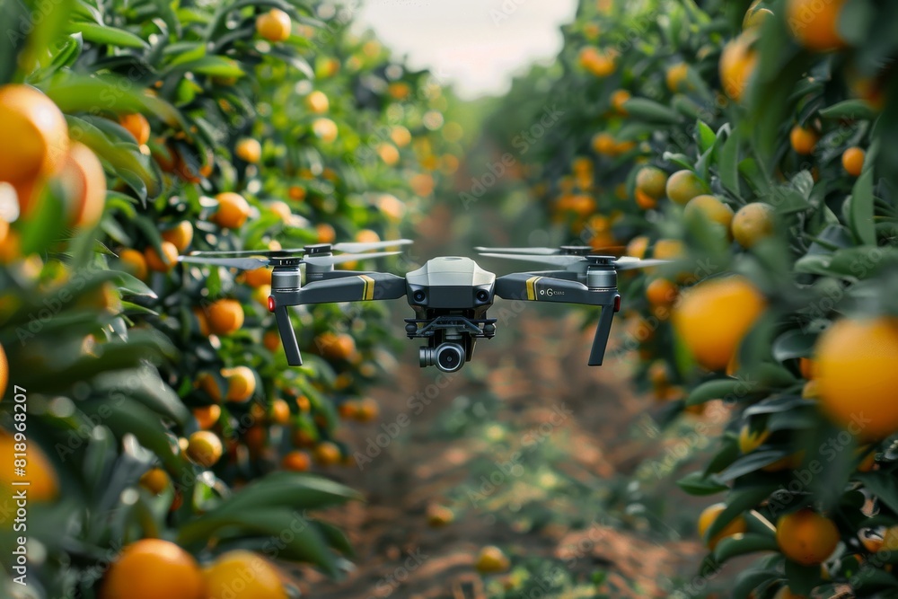 Poster smart farming techniques for crop production efficiency, illustrated in drone operations for advance