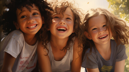 "Illustration of a Smiling Child with Friends: A Joyful and Heartwarming Scene"