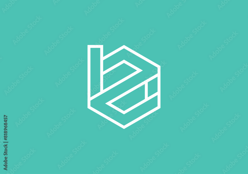 Fototapete simple cube logo letter b and 2 based on line design