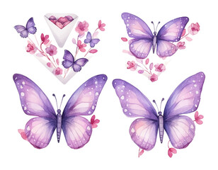 Watercolor valentines day love butterfly couple, hand drawn watercolor illustration for greeting card or invitation design