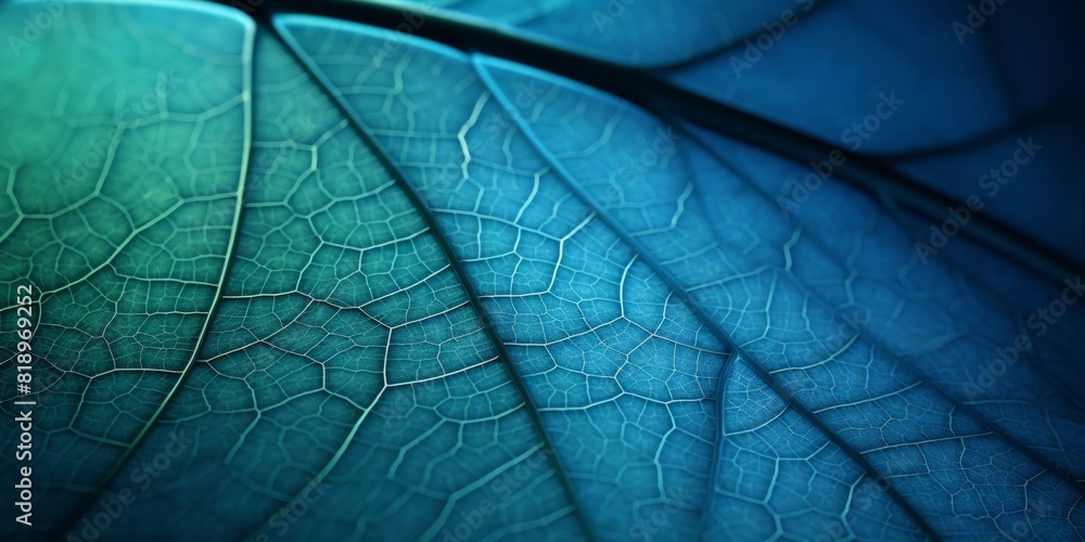 Aufkleber leaf of a tree close-up. blue toned background or wallpaper. mosaic pattern from a net of veins and 