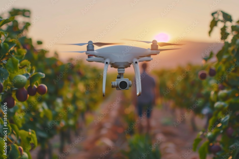 Poster smart farming techniques for crop production efficiency, illustrated in drone operations for advance