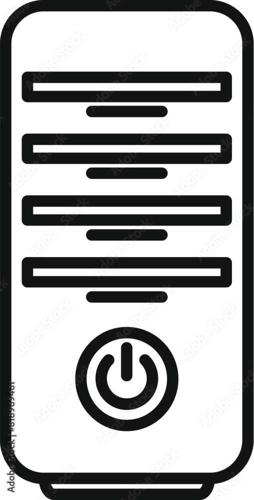 Poster modern vector illustration of minimalistic computer tower icon in black and white with simple, clean