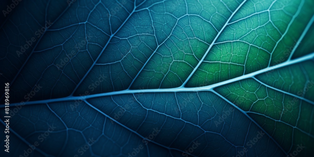 Aufkleber leaf of a tree close-up. blue toned background or wallpaper. mosaic pattern from a net of veins and 