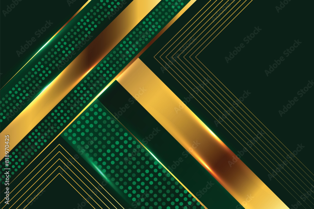 Poster abstract luxury green geometric diagonal overlay layer background with golden lines