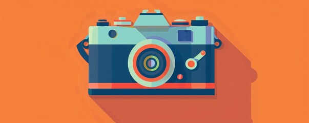 A creative design of a photo camera icon, emphasizing the colorful lens and innovative shutter symbol in the illustration.