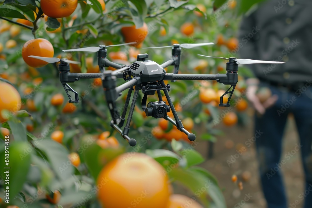 Poster smart farming techniques for crop production efficiency, illustrated in drone operations for advance